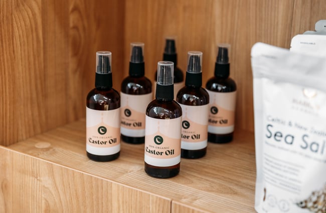 Castor oil on shelf at Cothu.
