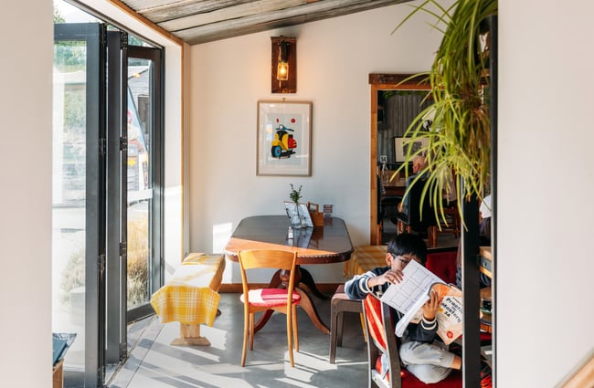 The inside of a cafe seating area.