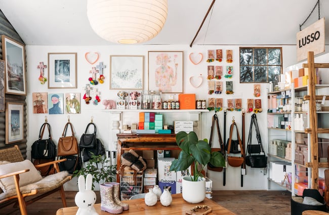 Homewares and gifts on display inside a retail store.