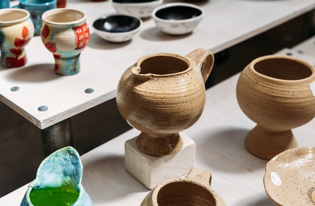 Close up of beige handcrafted ceramic at Crafted Gallery in Ōamaru
