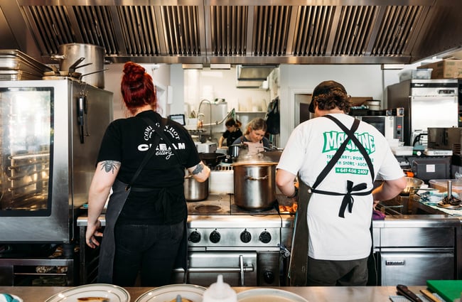 Chefs making food at Cream Eatery in Hamilton.