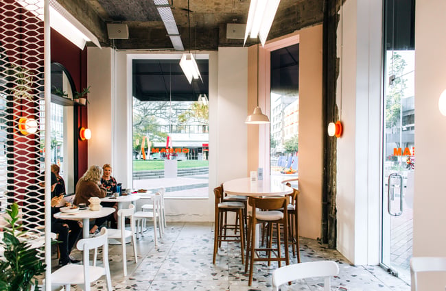 Seating area at Cream Eatery in Hamilton.