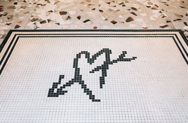 Tiled entranceway with love heart at Cream Eatery in Hamilton.