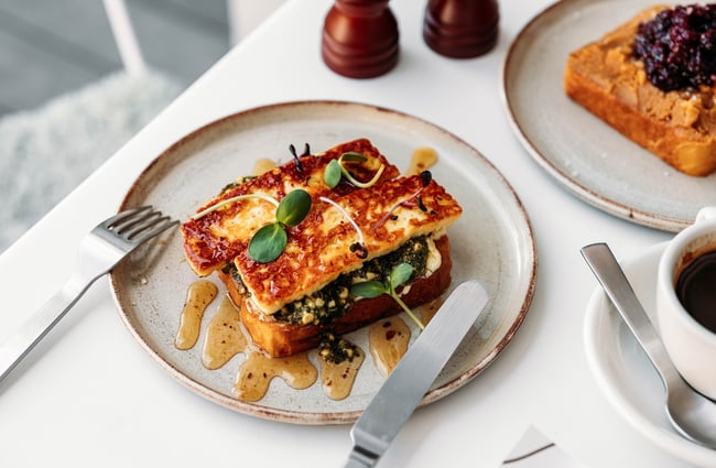 Halloumi on brioche toast on the table at Crumb.