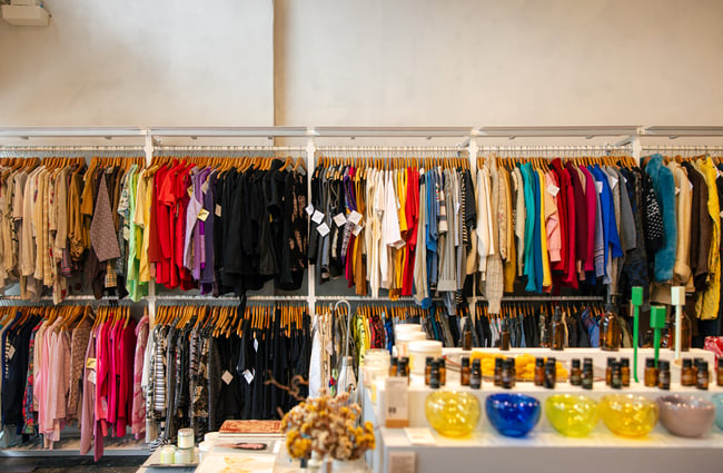 Racks of clothing at Crushes, Auckland.