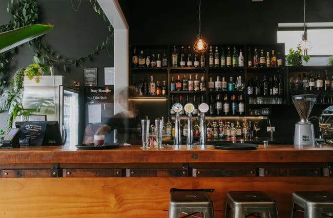 An image of the bar inside the Cucina restaurant Oamaru.