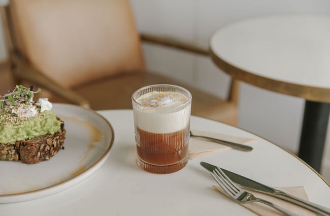 An iced coffee on a table.