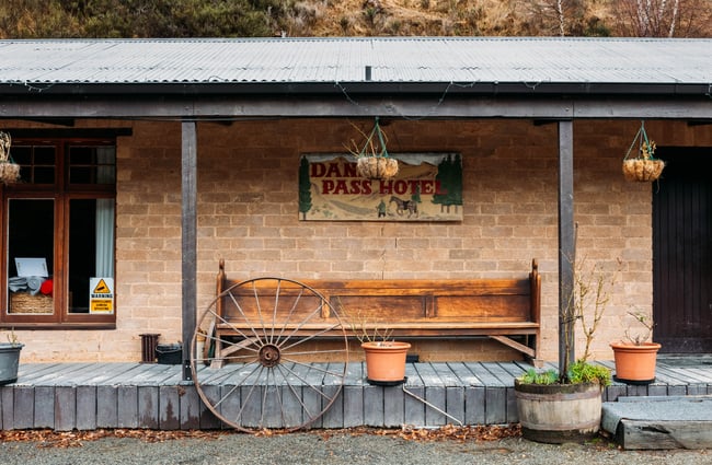 A porch at Danseys Pass Hotel Central Otago.