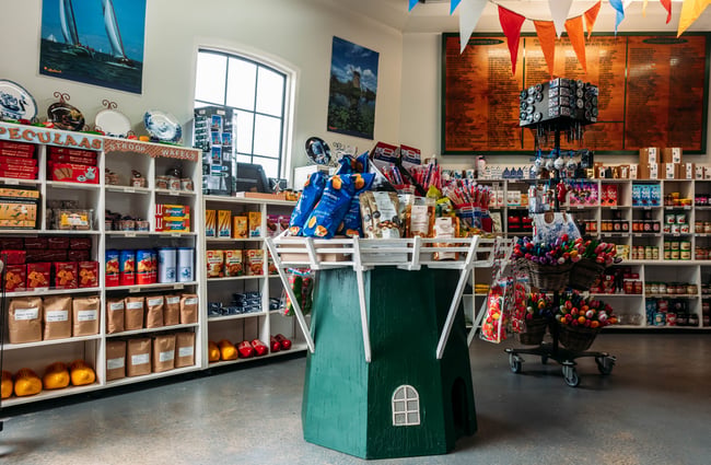 The market shop interior with products on shelves at De Molen.