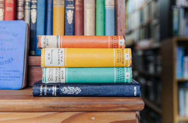 Books stacked on each other.