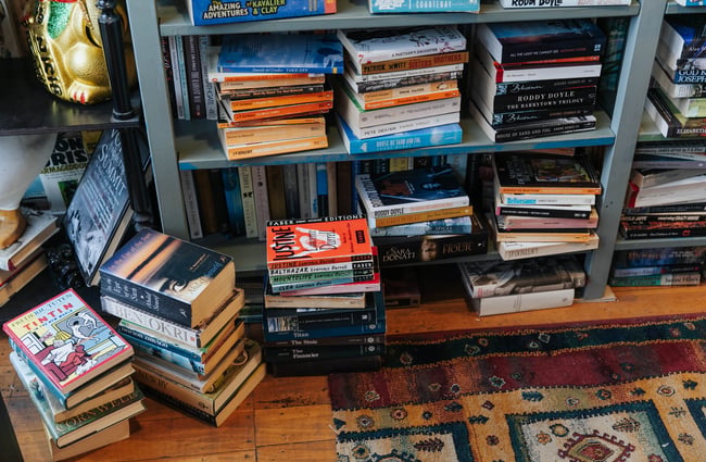 Books on the floor.