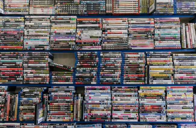 Stacks of DVDs at Dead Video in Lyttelton.
