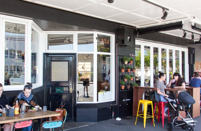 Black exterior of the cafe.