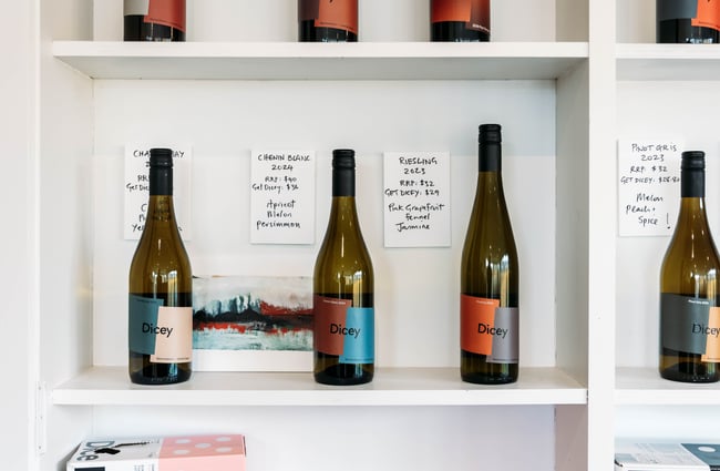 Bottles of wine on display at Dicey.