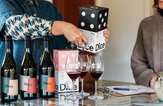Box of wine being poured at Dicey.