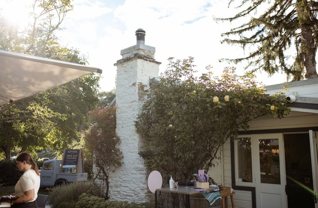 View to the outdoor garden details at Dishery in Arrowtown Queenstown