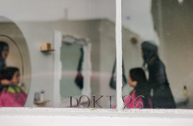 A view through the window into Doki Hair Salon.