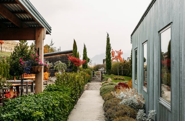 Garden pathway and garden setting outside Domaine-Thomson Wines Cellar Door.