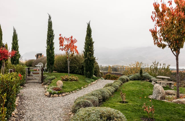 Garden setting outside at Domaine-Thomson Wines Cellar Door.