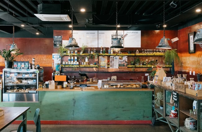 Overview of green counter at Dose Diner in Christchurch