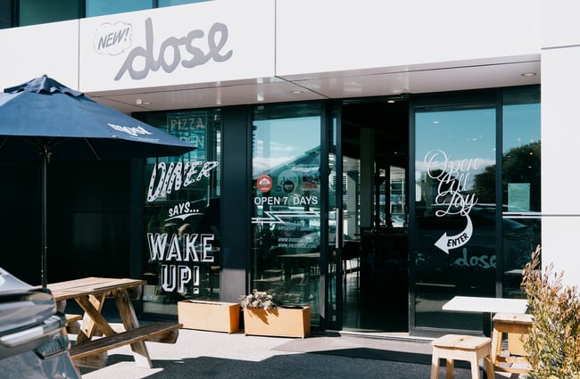 The entrance to Dose Diner cafe.
