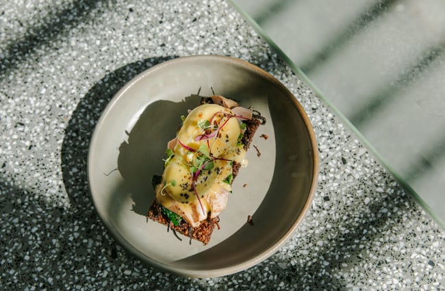 Close up of eggs on toast.