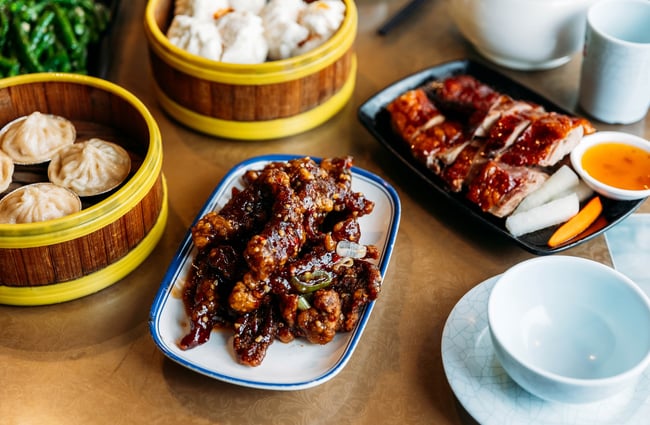 Dishes of yum cha on the table.