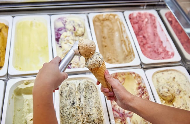 A close up of ice cream being scooped.