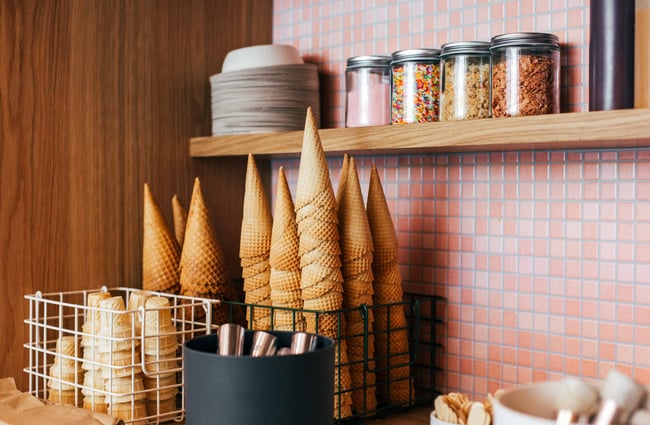 Close up of the ice cream waffle cones.