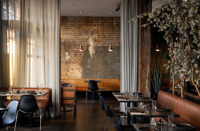 The interior of a large restaurant.
