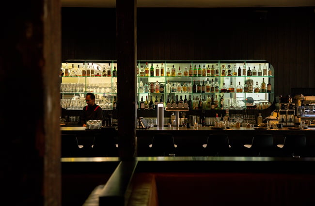 The darkly lit bar at Ebisu.