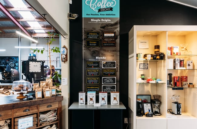 Home coffee brewing equipment at Ebony Coffee Roasters.