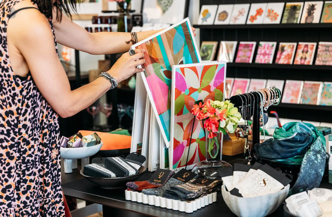 Colourful print being picked up at Eclectic Design House in Petone