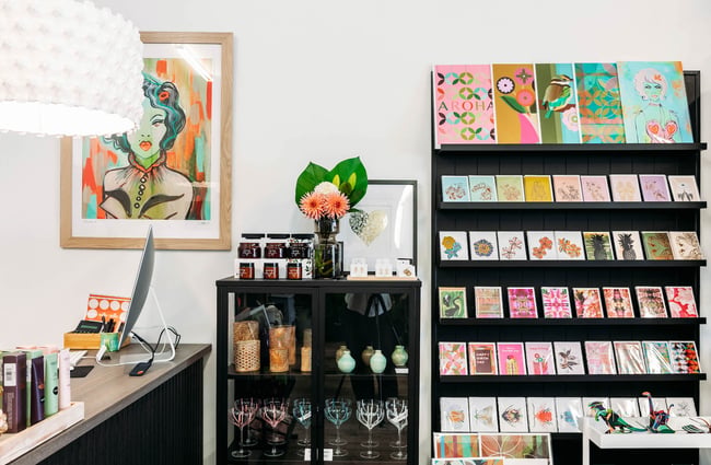 Card selection and flowers at Eclectic Design House in Petone
