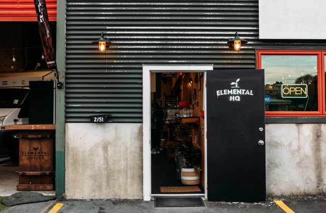 Exterior door of Elemental Eats.