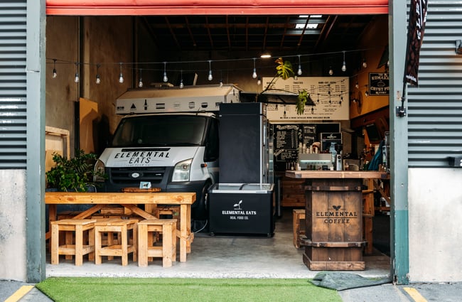 Food truck interior at Elemental Eats.