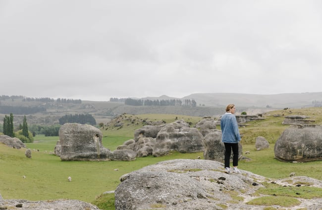 Looking out over Elephant Rocks in the Waitaki Whitestone Geopark