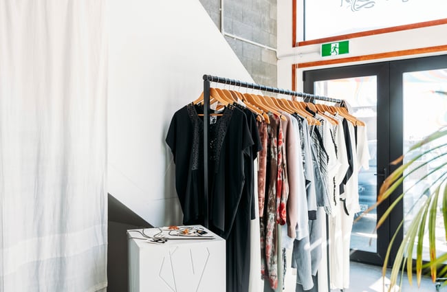 Inside a clothing store.