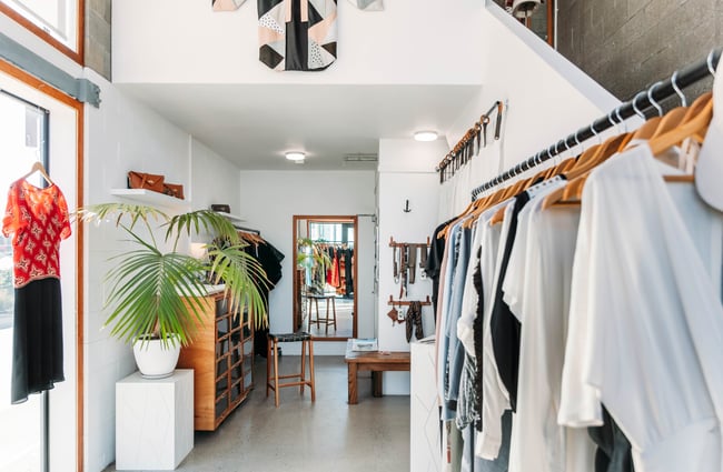 Inside a clothing store.