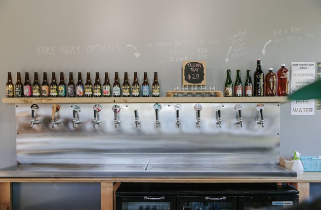 View of the beer taps at Emporium Brewing, Kaikōura.