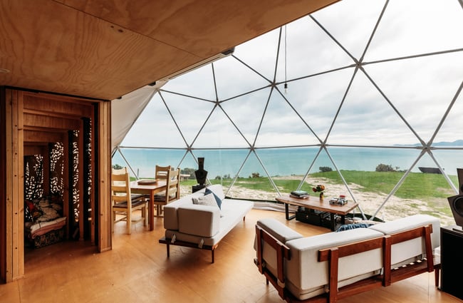 The living area inside Escarpment Domes Porirua.
