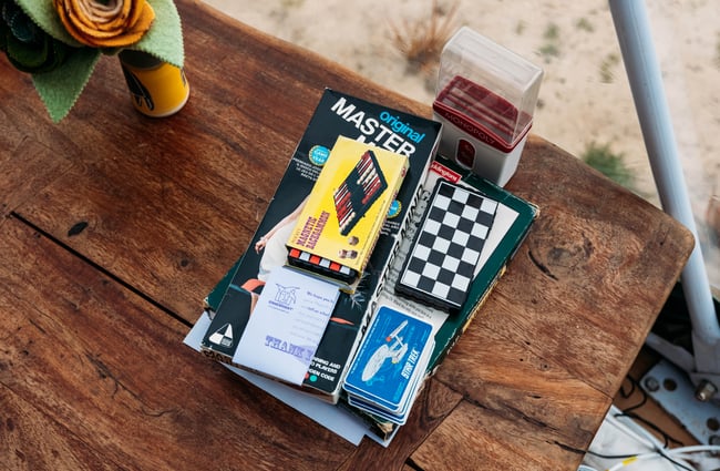 A close up of board games on a table.