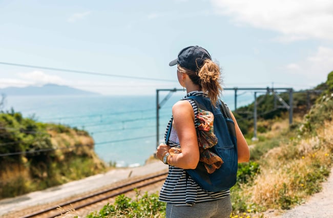 Woman looks out at the view.