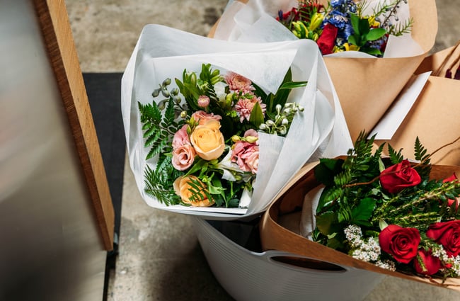 Flower bouquets at Eva's Garage.