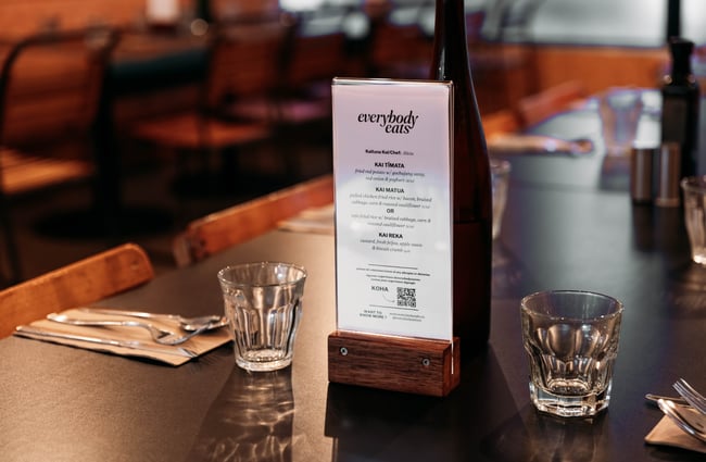 Menu on the table at Everybody Eats.