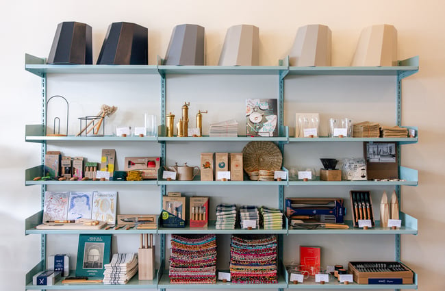 Overview of homeware goods on shelves at Everyday Needs in Ponsonby Auckland