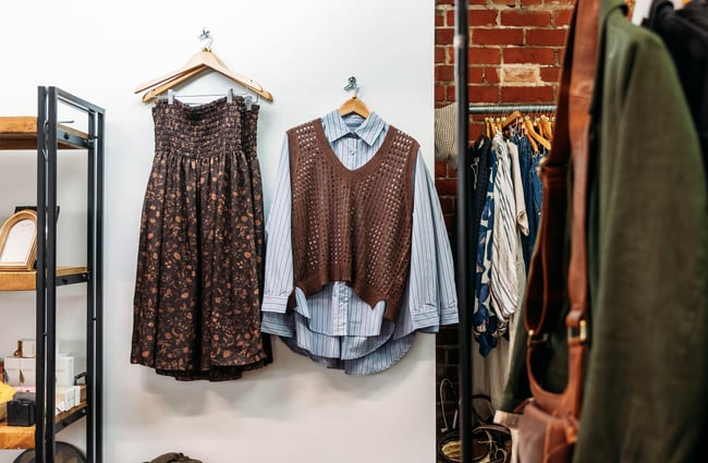 Clothes on a wall at Fat Rabbit in Rangitikei.