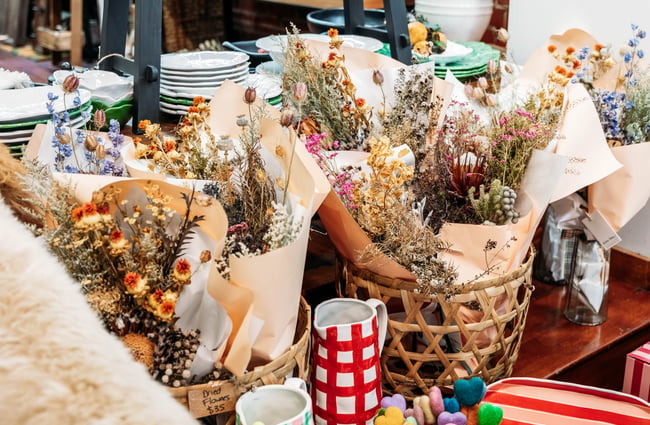 Dried flowers on display at Fat Rabbit in Rangitikei.