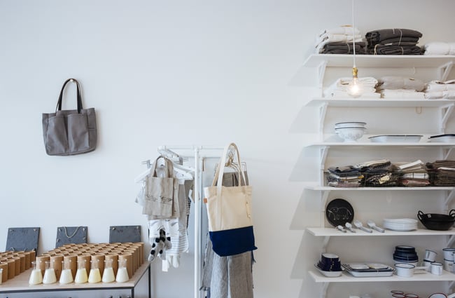 Bags on hooks.