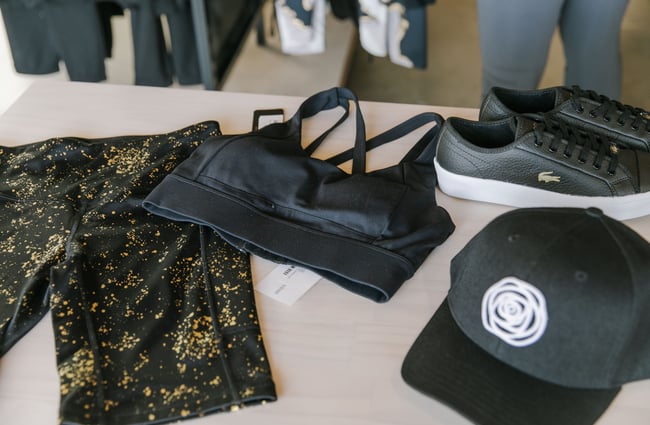 Close up of sports bra, shorts and shoes at Fearless, Wānaka.